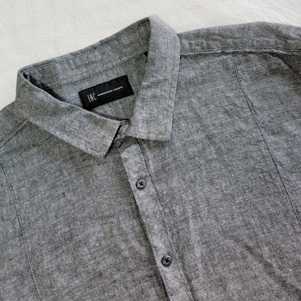 INC International Button Down Shirt Grey Men's XXL Coastal Euro-Summer Casual